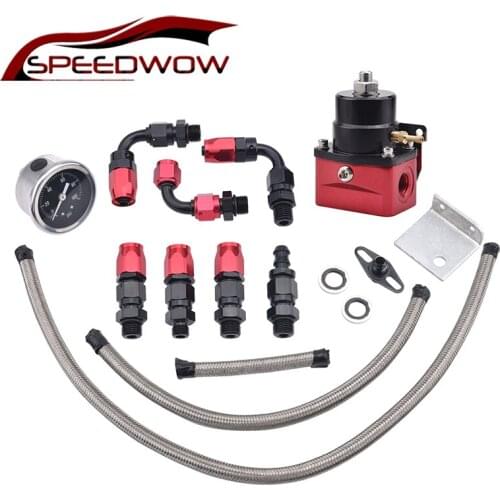 SPEEDWOW Adjustable Fuel Pressure Regulator FRP With Oil Gauge+Hose End 6AN Oil Hose End Fitting Adapter Kit Fuel Regulator