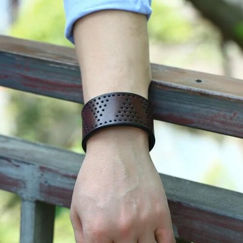 Retro Vintage Wide Genuine Leather Bracelet for Men Jewelry Punk Cuff Wrap Bangles Wristband Gifts