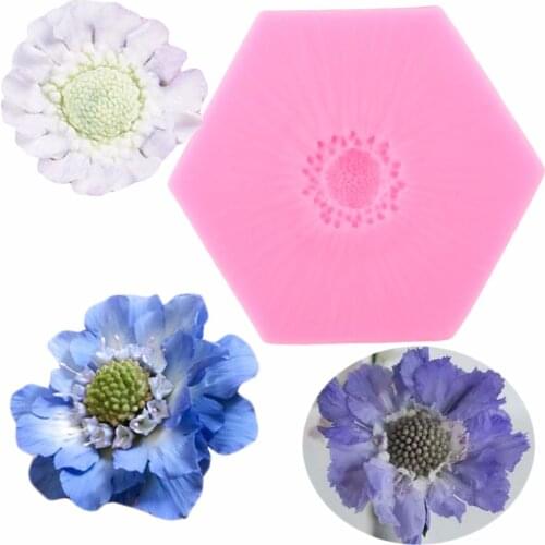 Scabiosa Flower Stamen Silicone Mold Chocolate Candy DIY Flower Making Polymer Clay Mould Cupcake Fondant Cake Decorating Tools