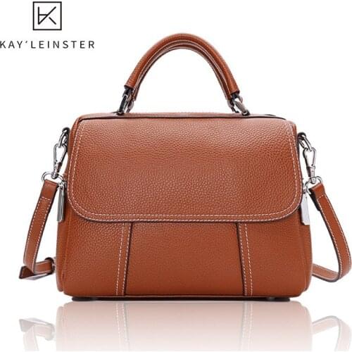2020 Genuine Leather Handbag Women New Wild Boston Bags Lychee Cowhide Solid Color Shoulder Bag Retro Fashion Cross Body Bags