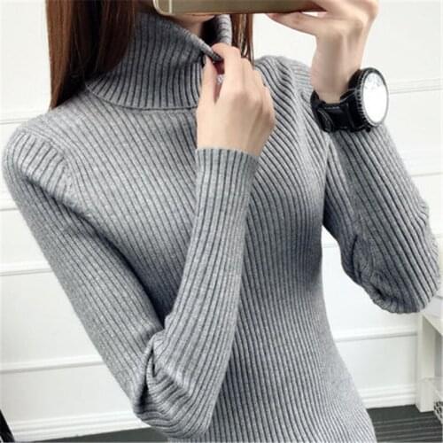 High neck Sweater Pullover Womens Autumn Winter Clothing New 2020 Solid Color Thick Long-sleeved Knit bottoming Shirt XA25