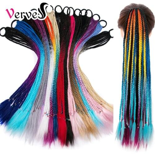 VERVES Ponytail Hairpiece With Rubber band hair ring 24 inch crochet braid Synthetic Hair Ponytail Hair Extension Pink,Rainbow