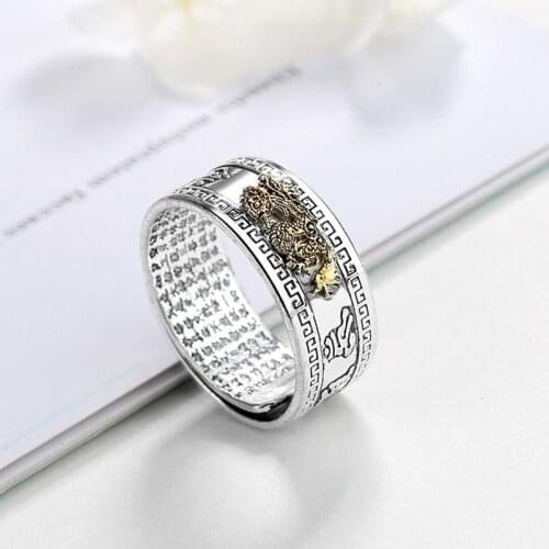 Vintage Sterling Zilveren Ringen Verstelbare Opening Pixiu Ringen Voor Vrouwen of Mannen Statement Antieke Ring