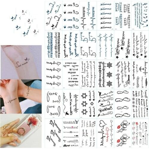 30pcs Waterproof Temporary Tattoo Sticker Black Word Angel Devil Bull Cross English Letters Flash Fake Tatoo for Woman Man