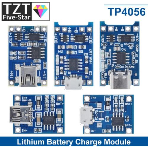 5pcs Micro/Type-c USB 5V 1A 18650 TP4056 Lithium Battery Charger Module Charging Board With Protection Dual Functions 1A Li-ion