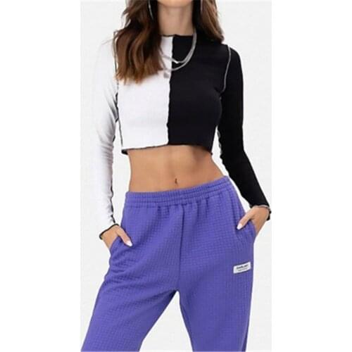 Women Sexy Y2K Punk Style Patchwork T-shirt Fashion Long Sleeve Slim Fit Crop Tops Pullover E-girl Hip Dance Streetwear