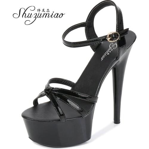 Shoes Woman Sandals 2020 New High-heeled Shoes Sandals Thin-heeled 15cm Sexy Black Platform Cross Frenulum SummerShoe Size 42 43