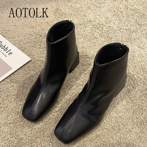 Boots Women 2020 New Female Middle Tube Fall Ankle Boots Autumn Shoes Suede Net Stitching Lace-Up Square Toe Thick heel Boots