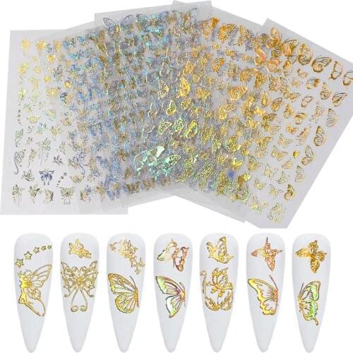 1pc/4pcs Butterfly Nail Sticker Waterproof Nail Decoration Thin Gold Silver Nail Art Decorations Nail Decals Nail Art Tools