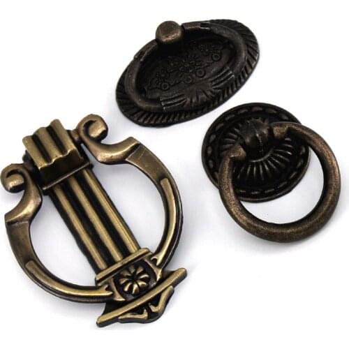 1PC Retro Classical Kitchen Cabinet Pull Handle Antique Bronze Cupboard Chest Drawer Bin Pull Ring Handle Knob