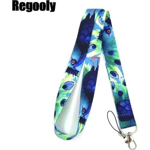 10pcs Peacock Neck Strap Lanyard keychain Mobile Phone Strap ID Badge Holder Rope Key Chain Keyrings cosplay Accessories Gifts