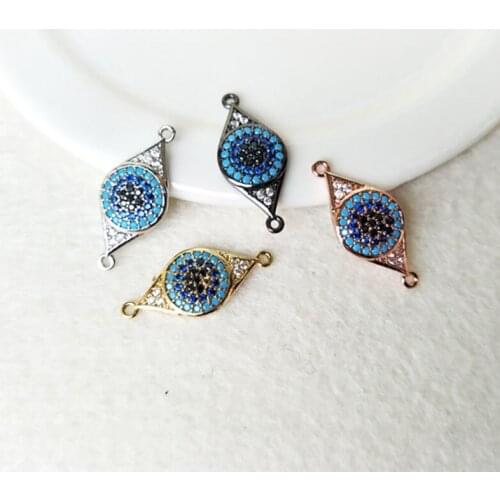 10Pieces CZ crystal Evil Eye Double Bails Connector CZ zircon Micro pave Charm Jewelry Finding DIY Bracelet necklace making C135