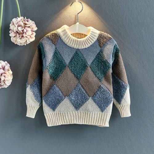 2020 New Autumn Winter Warm Baby Girl Sweater Boys Girls Plaid Pattern Sweater Fashion Knitted Pullover 3-7 Years
