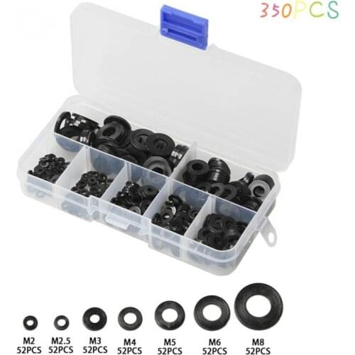 350pcs M2 M2.5 M3 M4 M5 M6 M8 Black Plastic Nylon Flat Washer Plane Spacer Insulation Gasket Ring For Screw