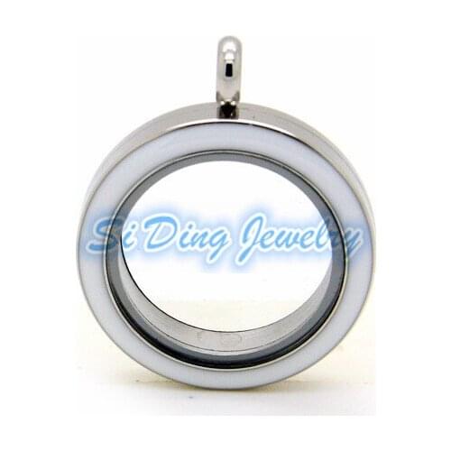 5pcs/lot 25mm stainless steel round floating locket pendant white enamel screw open glass lockets