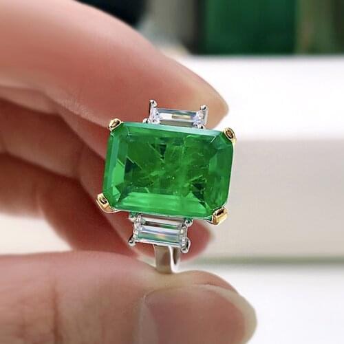 925 Sterling Silver Rings Retro Emerald 10*14mm High Carbon Diamond Party Jewelry Rings For Women Wedding Mothers Gifts