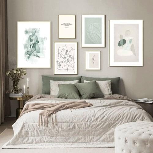 Abstract Line Figure Outline Canvas Art Painting Grey-green Minimalism Printing Northern European Poster Living Room Wall Decor