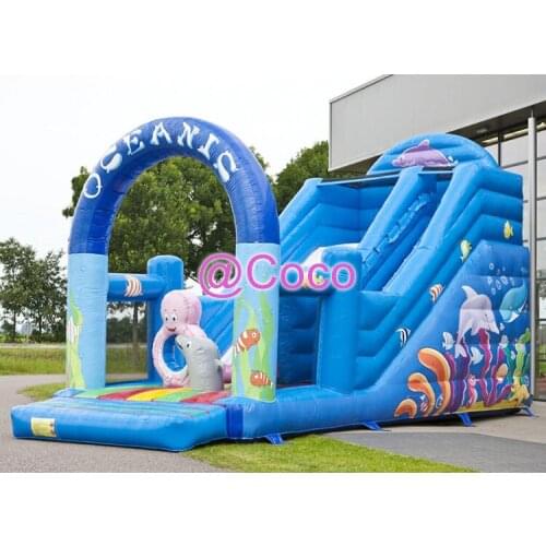Free air ship to door,Commercial quality ocean inflatable slide, newest bouncer jumping dry slide with obstacle toys