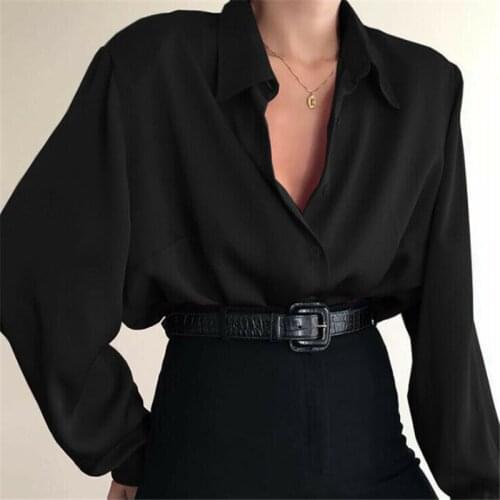 Fashion Autumn Womens Blouse Shirt Casual Lapel Long Sleeve Solid Black Red Ladies Blouse For Womens Top Clothing Streetwear