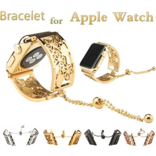 Stainless Steel Wrist Watch Bracelet For apple watch 6 Smart Iwatch 5 4 3 2 Generations 38/42mm Hollow Engraving Belt For Women