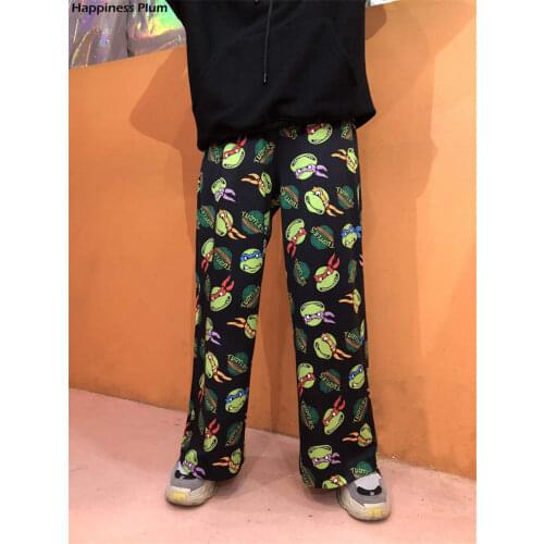 Retro Cartoon Printed Pants Harajuku Streetwear Pants Woman Man Wide Leg Trousers Pantalones Mujer Cintura Alta