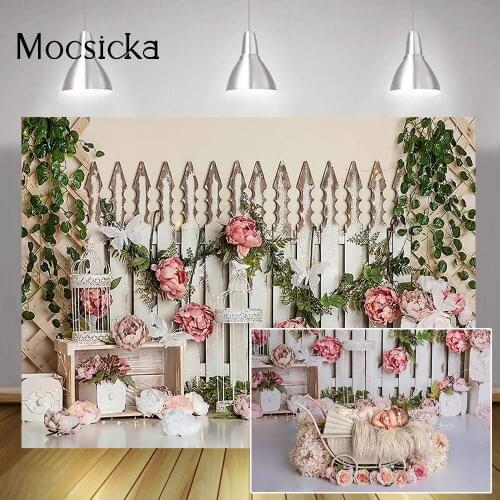 Spring Garden Flowers Photography Backdrop Floral Children Birthday Portrait Background Cake Smash Green Plants Studio Photocall