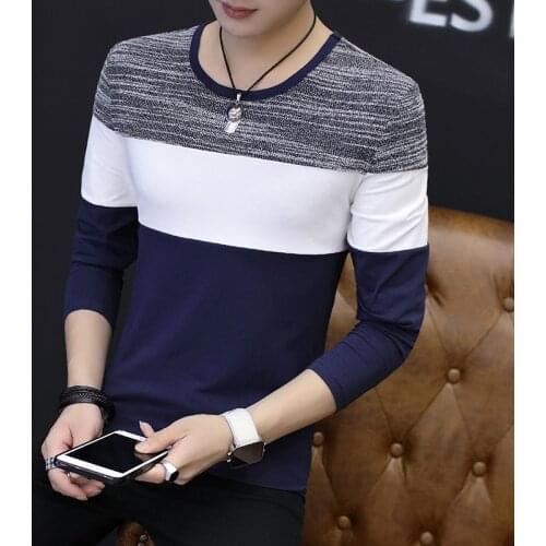 T Shirt Men New Fashion Black Grey Tshirt T Shirts O-Neck Casual Cotton Long Sleeve Solid T-shirt