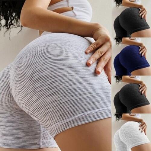 KLV Women High Waist Stretch Workout Shorts Butt Lift Stripes Yoga Shaping Hot Pants Fitness Running High Waist Skinny Leggings