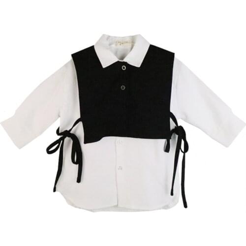 2021 Korean Style Baby Girls Gilet Shirt Set 2pcs Fashion Princess Dress Casual White Shirt+ Black Gilet