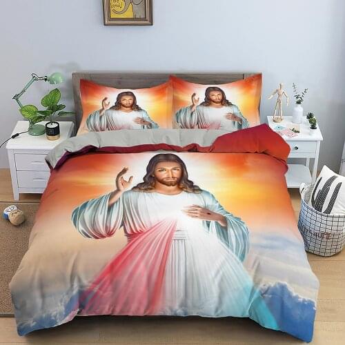 3D Jesus Duvet Cover Christian Sacred Jesus Bedding Set Comforter Cover Suitable for Christian Jesus Bedding God Bless You