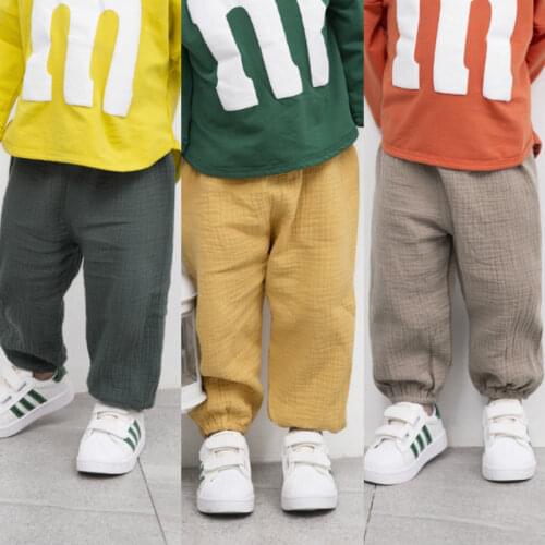 Toddler Kids Baby Girl Boy Cotton Linen Wrinkled Bloomers Legging Vintage Lantern Pants Elastic Pleated Loose Harem Trousers