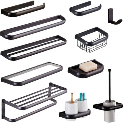 Leyden ORB Brass Bathroom Hardware Sets Black Towel Bars Toothbrush Holders Towel Rack Paper HolderBathroom Accessories Set