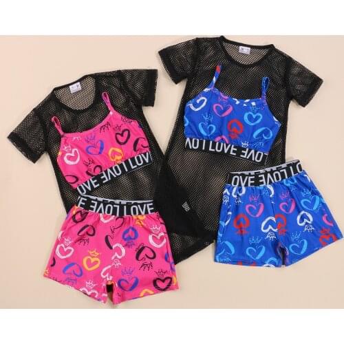 FOCUSNORM 1-6Y Fashion Kids Girls Clothes Sets 3pcs Net T Shirts Letter Printed Vest Tops+Shorts 2 Colors