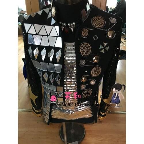 New Fashion Mens Mirror mental decoration slim performance Jacket Nightclub DJ male singer DS costumes performance wear