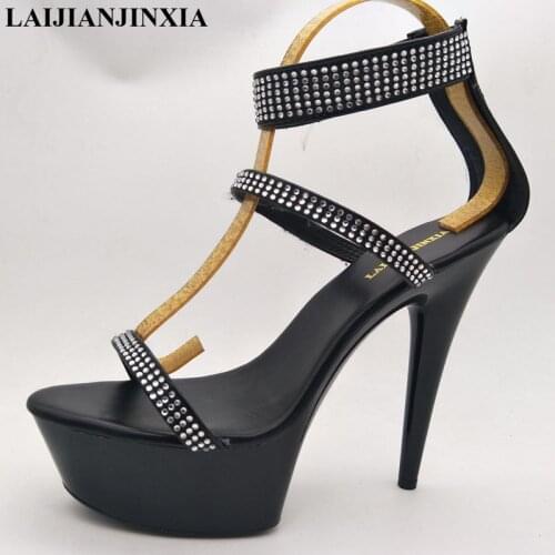 New women 15 cm heel height, sequinned upper, sexy sandals, dancing shoes