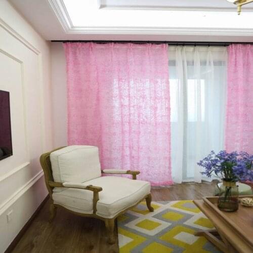 New Pink Roses Curtains Voile Tulle Romantic Style Translucidus Tulle Curtains Cortinas For Living Room Bedroom Wedding Decor