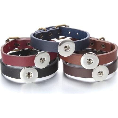 New Snap Jewelry Simple Winding Black Brown Leather Bracelet Fit 18mm Metal Snap Button Bracelets Bangle for Women