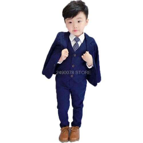 Flowers Boys Formal Brand Wedding Suit campus student Dress Gentleman Kids Jacket Vest Pants Bowtie 4Pcs ceremony Costumes