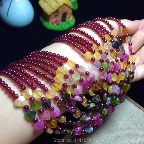 Red garnet round and tourmaline heart multicolors 3mm 8mm 18inch necklace FPPJ wholesale beads nature gemstone