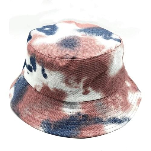 Women Men Washed Cotton Twill Bucket Hat Sun Protect Hat Tie Dye Fisherman Hat Girls Pink Summer Reversible Tie Dyed Bucket Hat