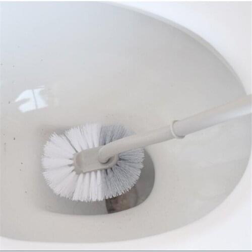 Long handle Plastic Soft Hair Toilet Bowl Scrub Omnidirectional Bathroom Corner Cleaning Brush Home Cleaning Tools (White/Gray)