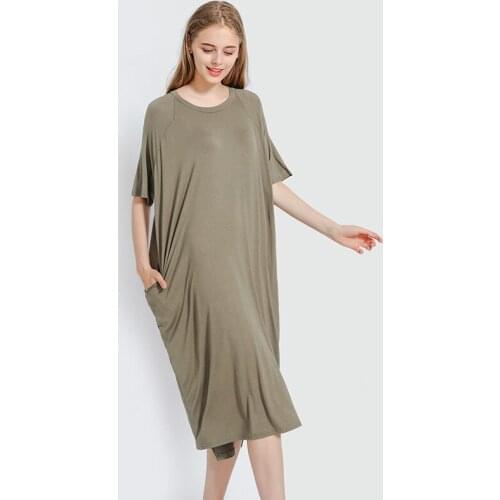 MRMT 2021 Brand Summer New Womens Modal Dress Short Sleeve Solid Color T-shirt for Female Loose Round Neck Dress