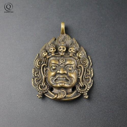 Retro Brass Buddha Mahākāla Wealth Pendant Keychain Hanging Necklace Jewelry Handmade Copper Buddhism Tibet Sutra Keyring
