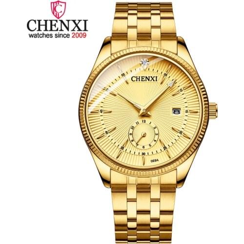 Luxury Golden Watch Men CHENXI Brand Business Stainless Steel Quartz Mens Watches Waterproof Wrist Watch Relogio Masculino