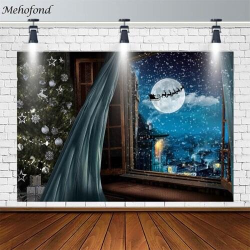 Christmas Backdrop For Photography Winter Tree Reindeer Santa Gift Window Snow Kid Photo Background Studio Photocall Decor Props