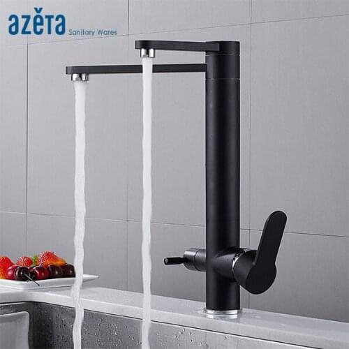 Azeta Black Brass Kitchen Faucet Rotation With Water Purify Function Kitchen Tap Kitchen Drinking Water 3 Way Faucet AT8108B