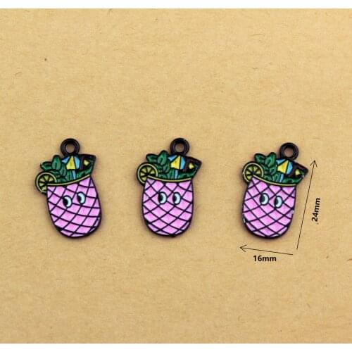 Alloy Cute Enamel Smiley Pineapple Charms Fruit Pendant DIY Fittings For Handmade Jewelry Making Fashion Metal Dangle Charms