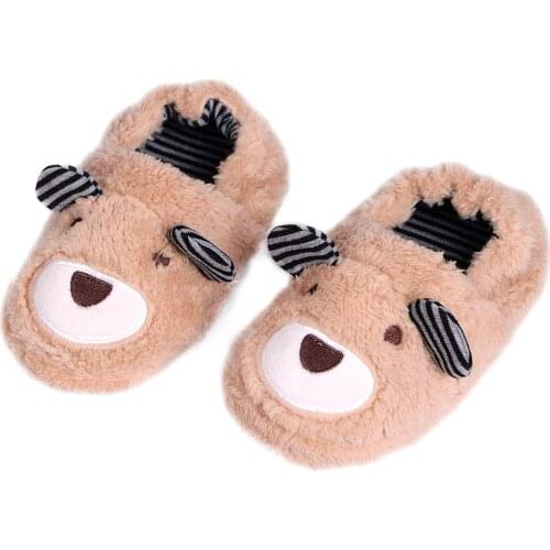Toddler Boy Cute Cartoon Big Ear Bear Warm Plush Non-Slip Rubber Bottom kids Slippers Toddler Slippers Kids Slippers