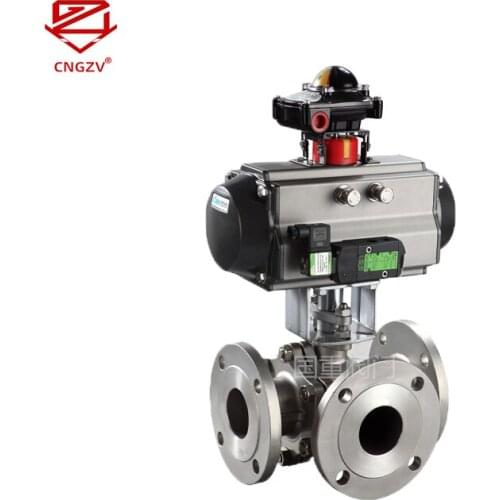 CNGZV Three-way Pneumatic Ball Valve DN50 DN65 DN80 DN100 DN125 DN150