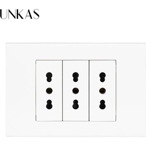 UNKAS Wall Power Socket Plug 3 Way Italian / Chile Electrical Outlet 118mm*80mm Flame Retardant PC Plastic AC 100~250V